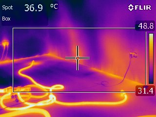 Thermal image showing heat from the specialist drying system moving beneath the floor
